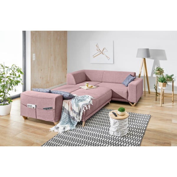 Rózsaszín kinyitható-tárolóhelyes sarokkanapé (jobb oldali-L alakú) Classy Sophie – Miuform-image-4