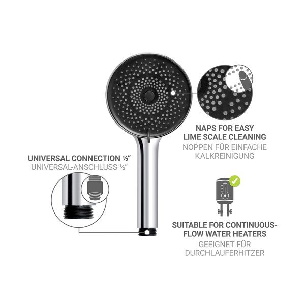 Ezüstszínű rozsdamentes acél zuhanyszett kézi tussal-tolható tartóval 70 cm Softwater – Wenko-image-2