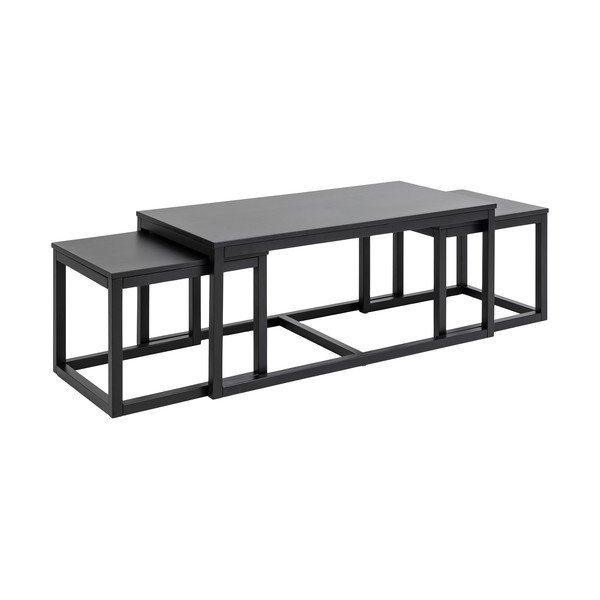 Fekete dohányzóasztal szett tölgyfa dekoros asztallappal,  3 db-os 60x120 cm Cornus – Actona