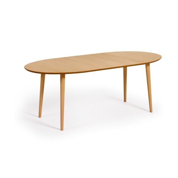 Natúr színű bővíthető étkezőasztal tölgyfa dekorral 90x120 cm Oqui – Kave Home-image-3