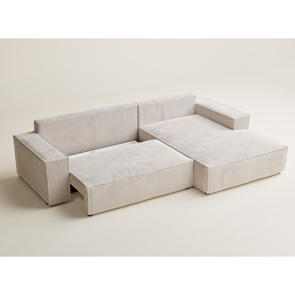 Krémszínű zsenília kinyitható-tárolóhelyes sarokkanapé (jobb oldali-heverő résszel) Maze – Maison de Rêve-image-3