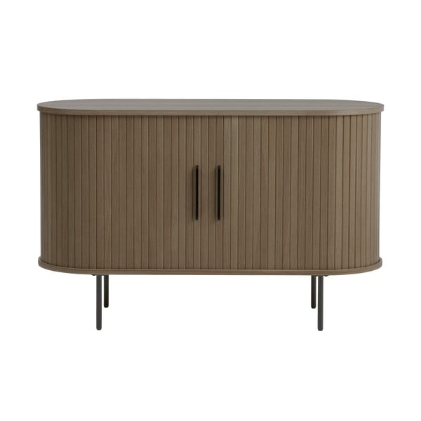 Barna komód tolóajtóval tölgyfa dekorral 120x76x45 cm Nola – Unique Furniture