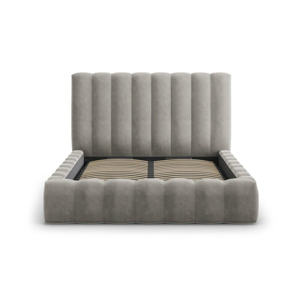 Világosszürke kárpitozott franciaágy tárolóhellyel, ágyráccsal 160x200 cm Kelp – Micadoni Home-image-2