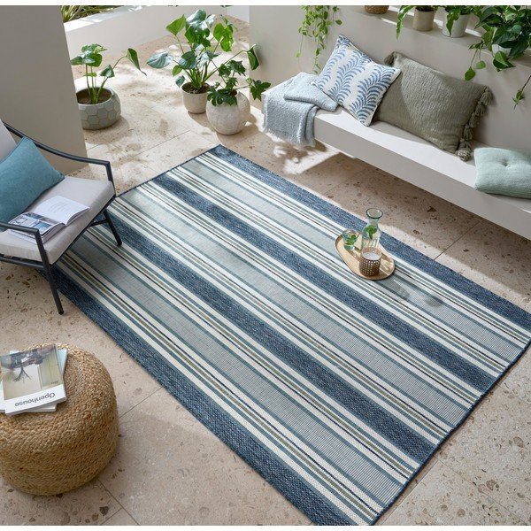 Kékeszöld kültéri-beltéri szőnyeg 120x170 cm Roma Stripe – Flair Rugs-image-1