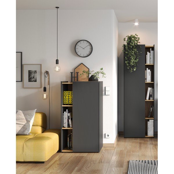 Sötétszürke könyvespolc tölgyfa dekorral 62x115 cm Austin - Germania-image-4