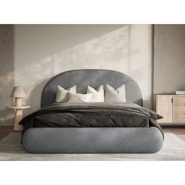 Szürke kárpitozott ágyneműtartós franciaágy ágyráccsal 140x200 cm Maumere – Maison de Rêve-image-4