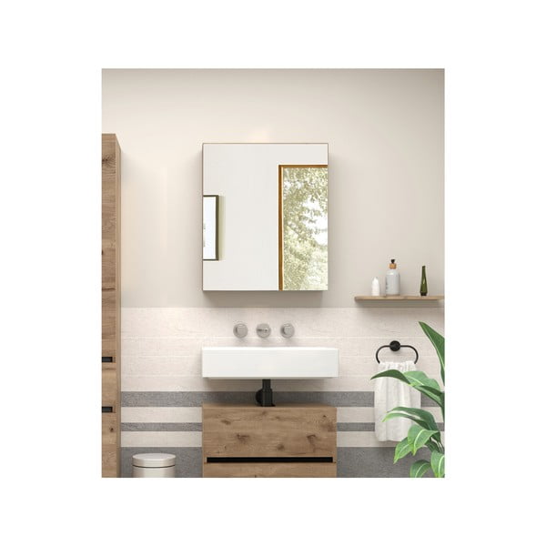 Natúr színű fali tükrös fürdőszoba szekrény tölgyfa dekorral 60x70 cm Wisla – Støraa-image-3