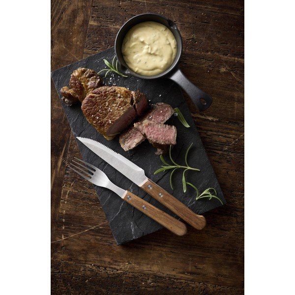 Ezüstszínű-natúr színű rozsdamentes acél steak evőeszköz készlet 8 db-os – Holm-image-1