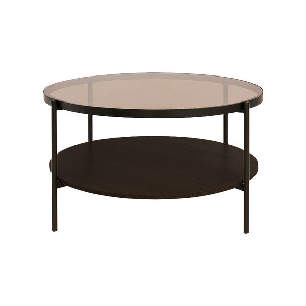 Barna kerek dohányzóasztal üveg asztallappal ø 84 cm Hassel – Unique Furniture