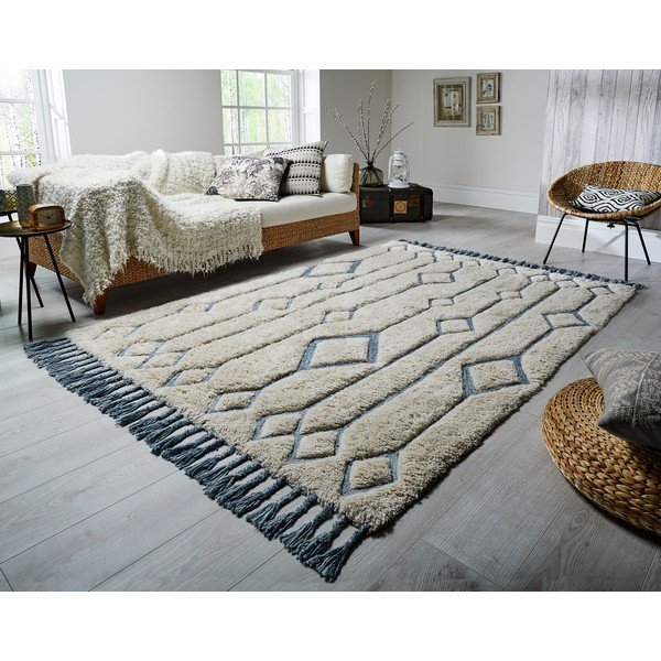 Solitaire Sion bézs-kék kézzel szőtt szőnyeg, 160 x 230 cm - Flair Rugs-image-2