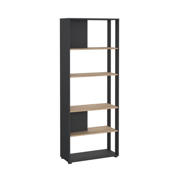 Antracitszürke-natúr színű könyvespolc tölgyfa dekorral 80x205 cm Sign – Tvilum-image-3