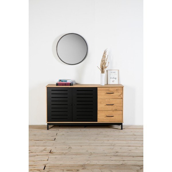 Alessia komód fa konstrukcióval és fekete részletekkel, szélesség 141 cm - Marckeric-image-1