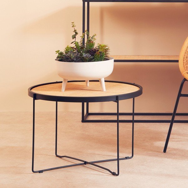 Natúr színű rattan kerek dohányzóasztal ø 60 cm Depok – Premier Housewares-image-4