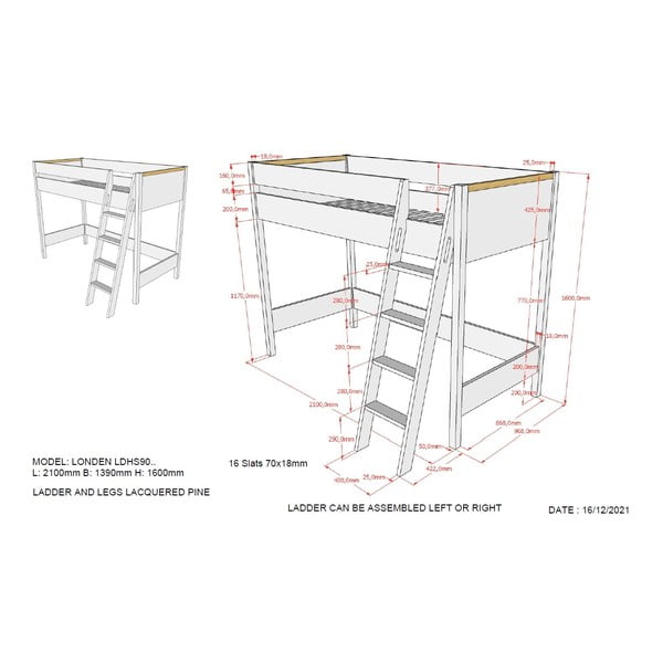 London sötétszürke gyerek magasított ágy, 90 x 200 cm - Vipack-image-3