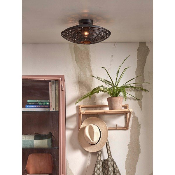Fekete mennyezeti lámpa rattan búrával ø 40 cm Tanami – Good&Mojo-image-1