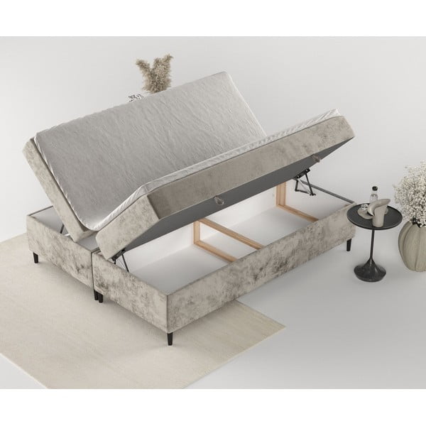 Világosbarna ágyneműtartós boxspring ágy 200x200 cm Araya – Maison de Rêve-image-4