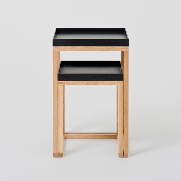 Oak 2 db-os tölgyfa tárolóasztal szett fekete lappal - Wireworks-image-1