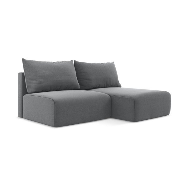 Szürke bársony kinyitható-tárolóhelyes sarokkanapé (jobb oldali-heverő résszel) Kalena – Makamii-image-2