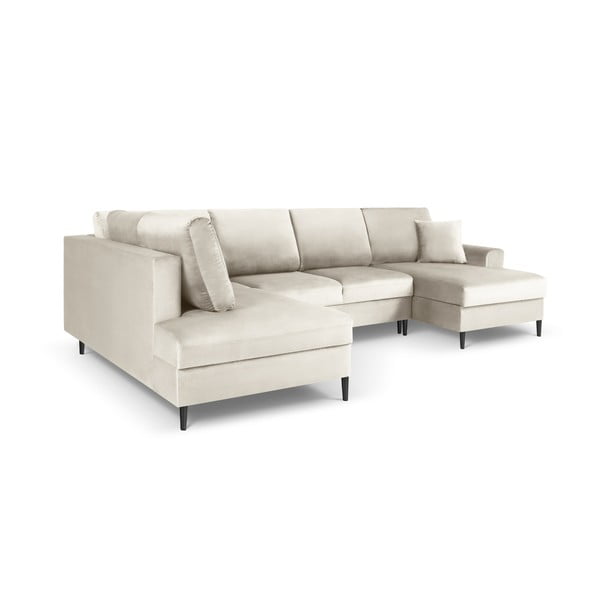 Bézs bársony kinyitható tárolóhelyes sarokkanapé (bal oldali-U alakú) Kyoto – Cosmopolitan Design-image-3