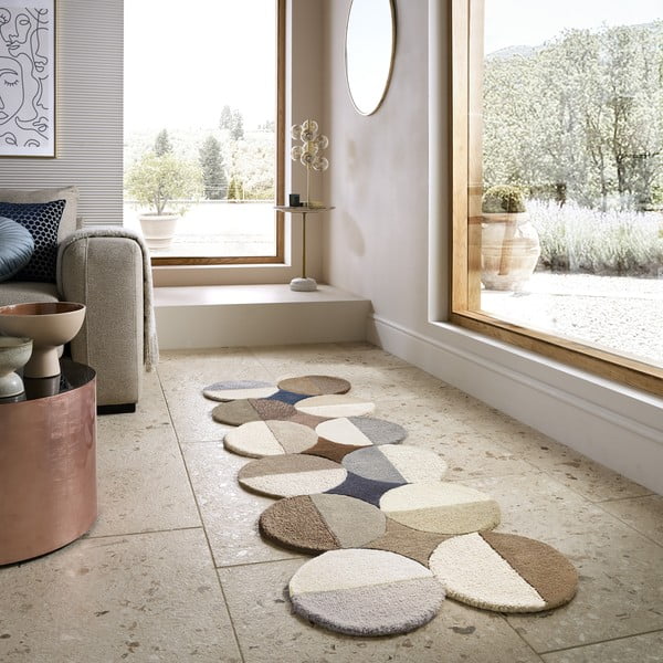 Szürkésbézs kézi szövésű gyapjú futószőnyeg 80x230 cm Mia Ellipse – Flair Rugs-image-2