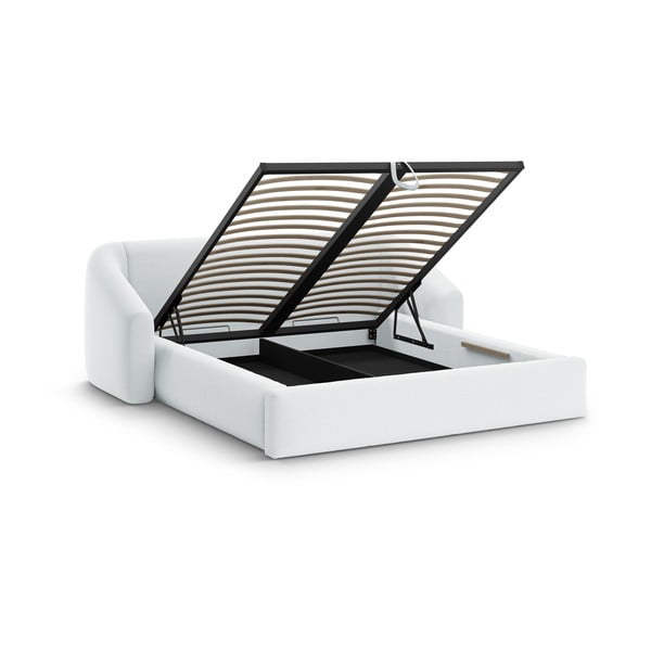 Világosszürke kárpitozott ágyneműtartós franciaágy ágyráccsal 140x200 cm Campi – Cosmopolitan Design-image-2