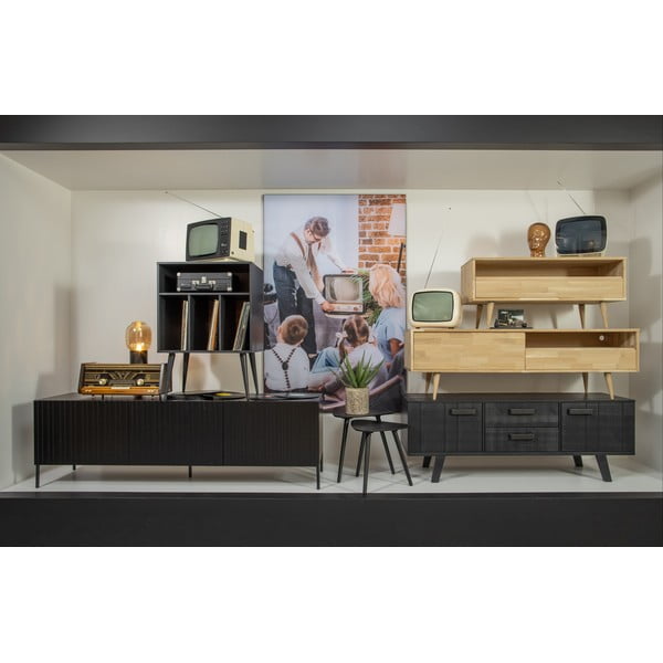 Fekete-natúr színű borovi fenyő lemezjátszó tartó szekrény 60x83 cm James – WOOOD-image-4