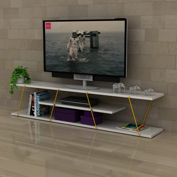 Rafevi Tars fehér TV- állvány, sárga részletekkel-image-3