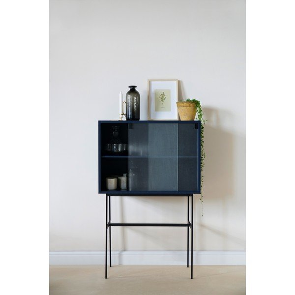 Sötétkék tálalószekrény tolóajtóval 70x109x40 cm Lekko – noo.ma-image-1