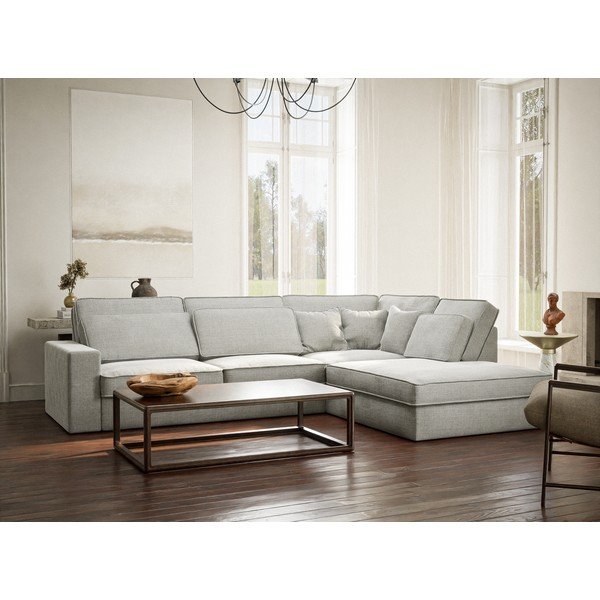 Világosszürke zsenília sarokkanapé (jobb oldali-L alakú) Kirou – Maison de Rêve-image-1