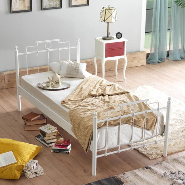 Fehér fém egyszemélyes ágy ágyráccsal 120x200 cm Hatkus – Kalune Design-image-2