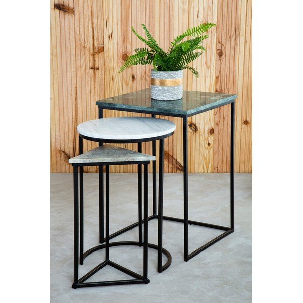 Tárolóasztal szett 3 db-os márvány asztallappal 40x40 cm Mandoli – Premier Housewares-image-1