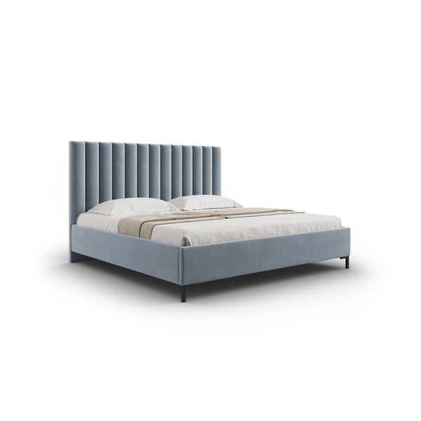 Világoskék kárpitozott ágyneműtartós franciaágy ágyráccsal 200x200 cm Casey – Mazzini Beds