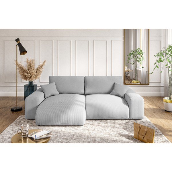 Világosszürke kordbársony sarokkanapé (variálható) Justin – Ropez-image-4