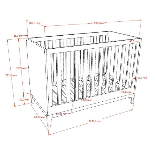 Sötét natúr színű babaágy állítható magassággal 60x120 cm diófa dekorral Ilyas – Vipack-image-3