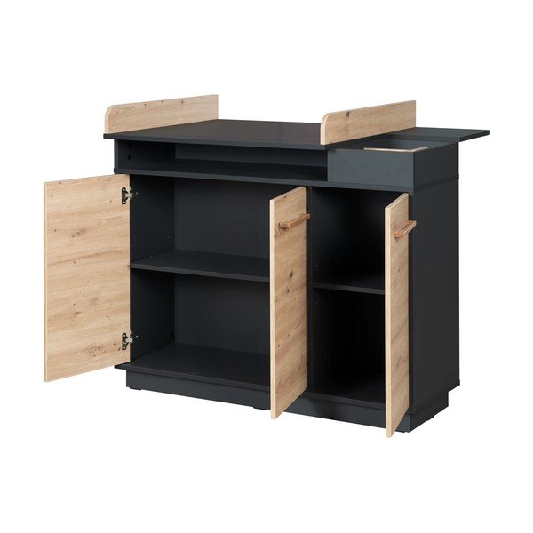 Antracitszürke-natúr színű alacsony gyerek komód pelenkázó feltéttel tölgyfa dekorral 118x103 cm Lenn – Roba-image-3