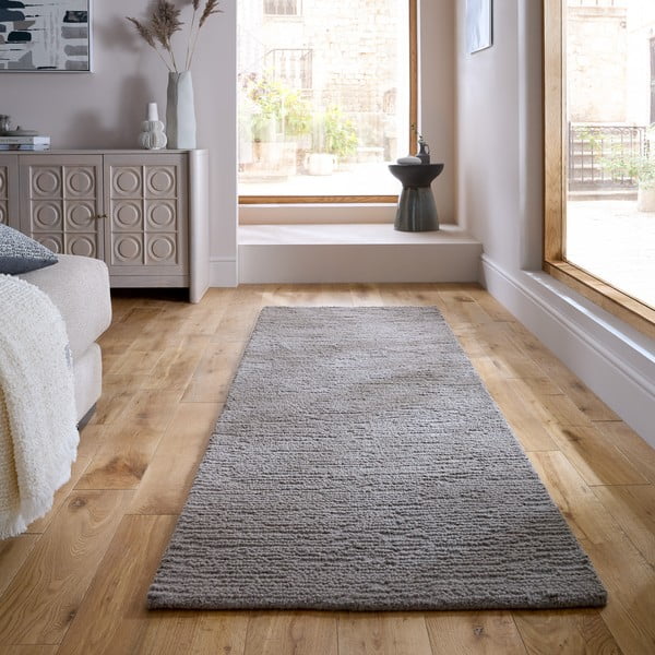 Szürke kézi szövésű gyapjú futószőnyeg 80x230 cm Harris Boucle – Flair Rugs-image-1