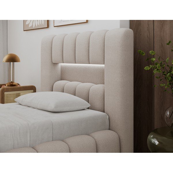 Bézs kárpitozott ágyneműtartós egyszemélyes ágy ágyráccsal 90x200 cm Lamica – ELTAP-image-3