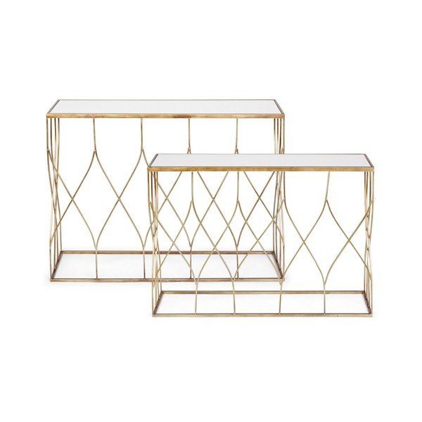 Aranyszínű konzolasztal szett 2 db-os üveg asztallappal 33x104 cm Elenor – Bizzotto-image-3