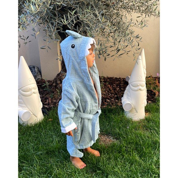 Kék pamut gyerek fürdőköpeny S Shark - Rocket Baby-image-3