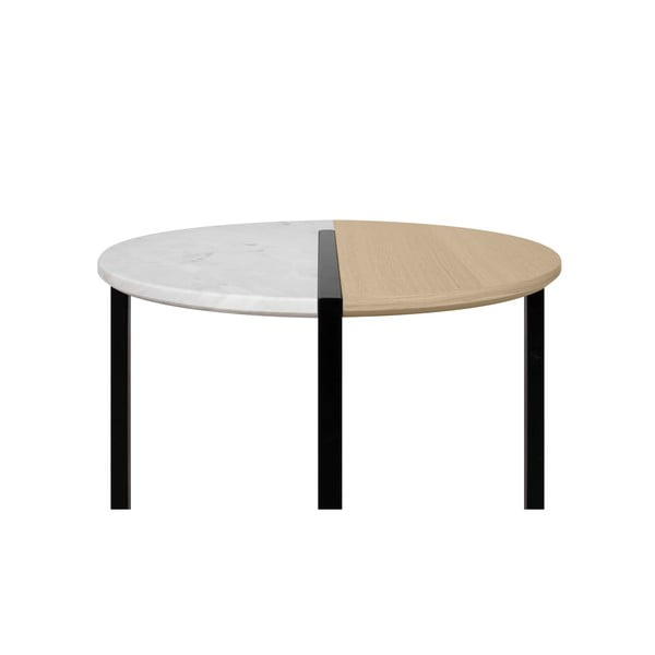 Dohányzóasztal tölgyfa dekoros és márvány asztallappal ø 80 cm Sonata - TemaHome-image-2