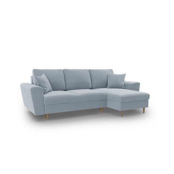 Világoskék bársony kinyitható tárolóhelyes sarokkanapé Kyoto – Cosmopolitan Design-image-1