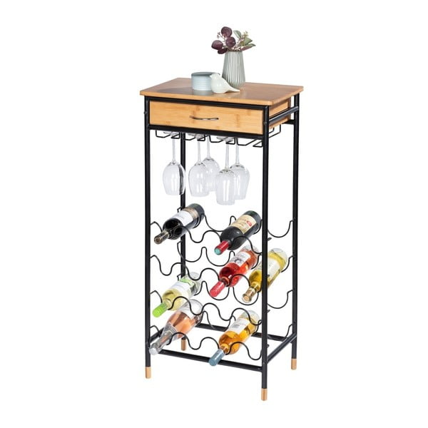 Fekete-natúr színű fém bortartó szekrény, palackok száma 16, 48x95 cm Loft – Wenko-image-1