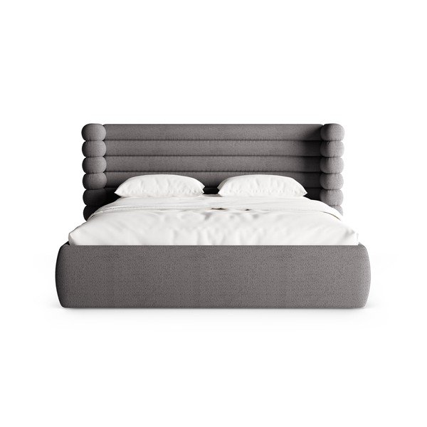 Sötétszürke kárpitozott ágyneműtartós franciaágy ágyráccsal 200x200 cm Mount – Micadoni -image-4