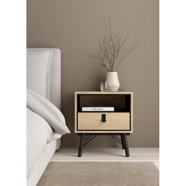 Natúr színű éjjeliszekrény tölgyfa dekorral Ry – Tvilum-image-1