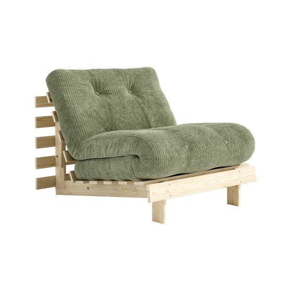 Zöld kinyitható kordbársony futon fotel Roots – Karup