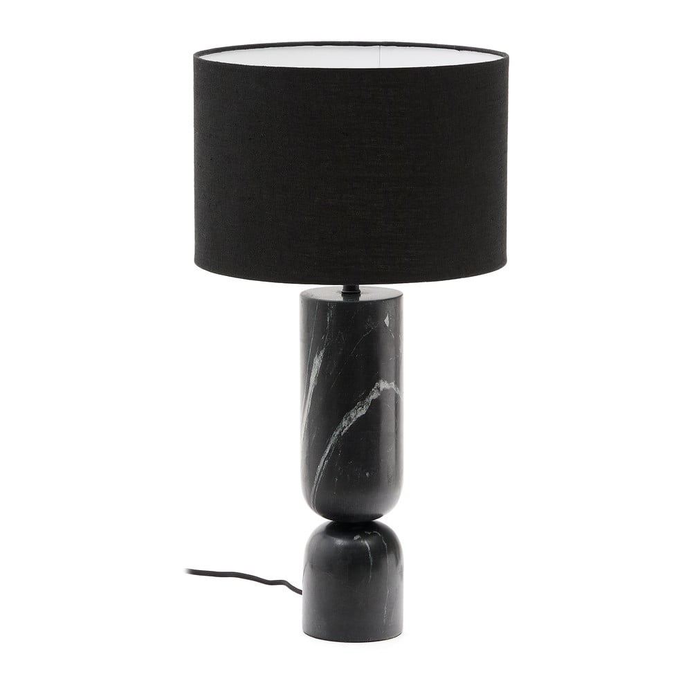 Fekete márvány asztali lámpa textil búrával (magasság 57 cm) Vex Kave Home