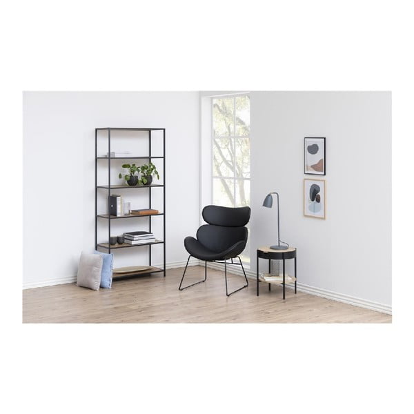 Fekete-natúr színű polcos állvány tölgyfa dekorral 77x185 cm Seaford – Actona-image-3