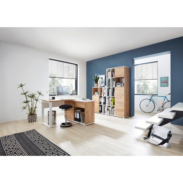 Fehér könyvespolc tölgyfa dekorral 85x120 cm Lioni - Germania-image-1