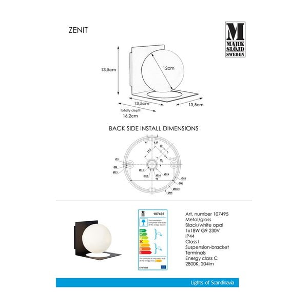 Zenit fekete fali lámpa - Markslöjd-image-3