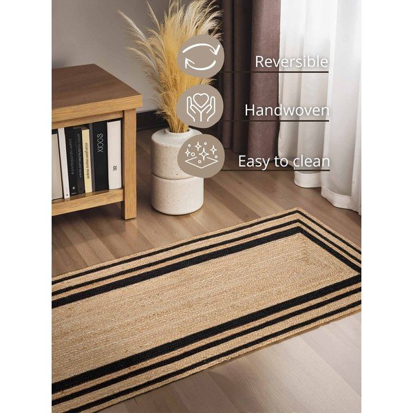 Fekete-natúr színű kétoldalas-kézi szövésű juta futószőnyeg 80x250 cm Looma – Hanse Home-image-3